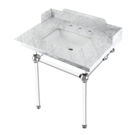 Kingston Brass 30 Carrara Marble Console Sink with Acrylic Legs, Marble WhitePolished Chrome LMS30MASQ1